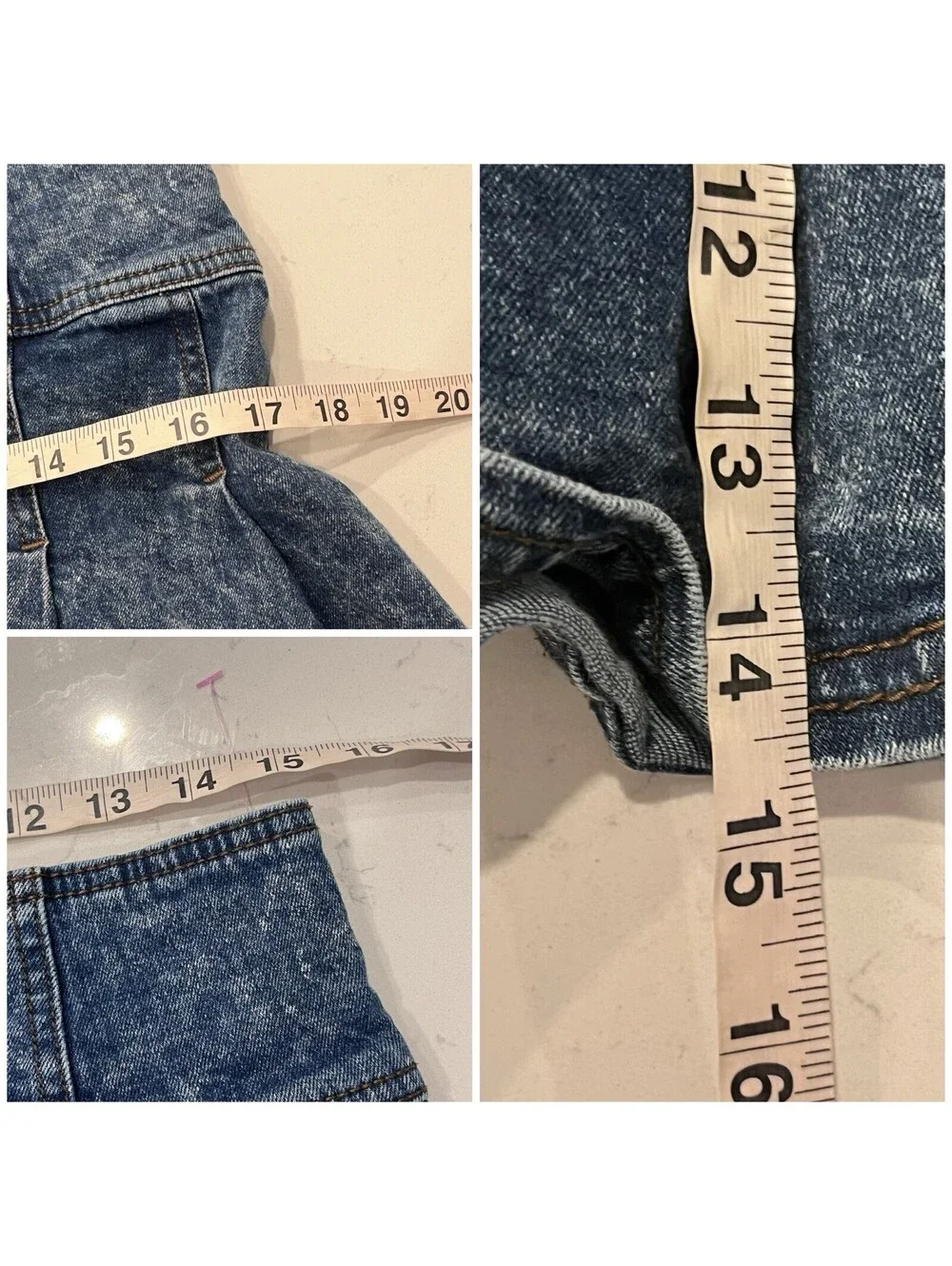 Vintage Y2K Denim Pleated Mini Skirt Size L Acid Wash Low Rise Micro Preppy